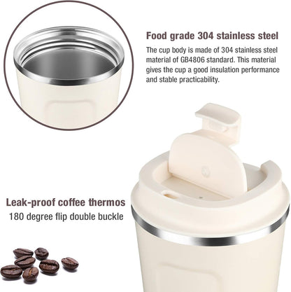 17oz (510ml) Vacuum Insulated Coffee Travel Mug, Leak proof Double Wall Stainless Steel Reusable Cup with Lid, Thermal Tumbler for Hot and Cold Drinks, Matte Texture White