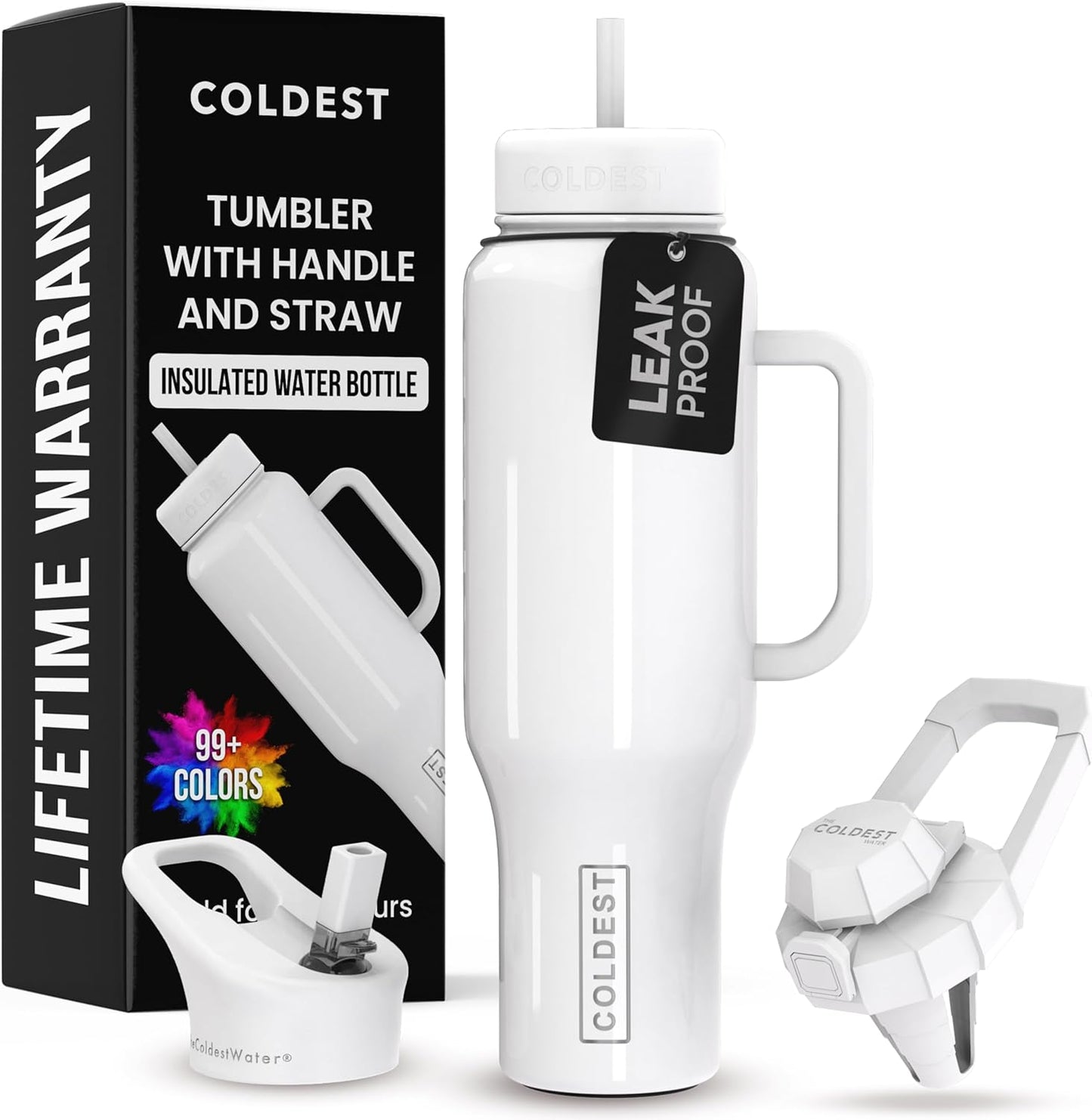 Coldest Tumbler with Handle and Straw - 100% Spill Proof Tumbler with Straw (3 Lids) - Stainless Steel Insulated Leakproof Tumblers for Women & Men - Cup Holder Friendly - 46 oz (Purple Nova) - Colors B