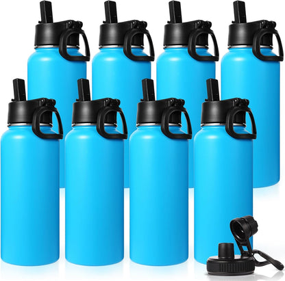 Neihepal 32 oz Insulated Water Bottle with 2 Lids (Straw & Spout Lid), 18/8 Stainless Steel Double Wall Water Bottles for Gym, Travel, Camping, Sports (Silver,1 Pack)