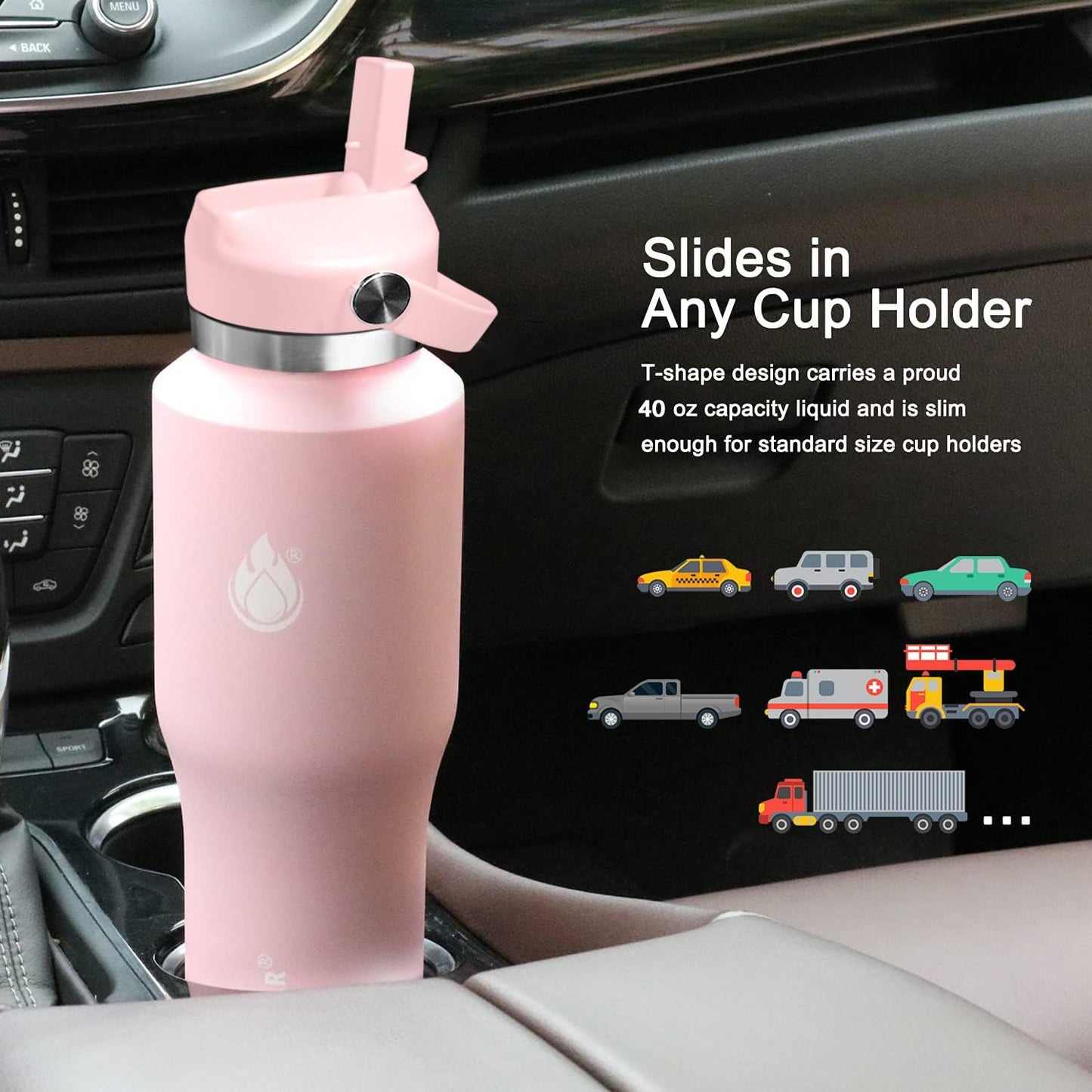 SENDESTAR 40oz Water Bottle Wide Mouth Stainless Steel Vacuum Insulated Double Wall with Straw Lids Fit in Any Car Cup Holder