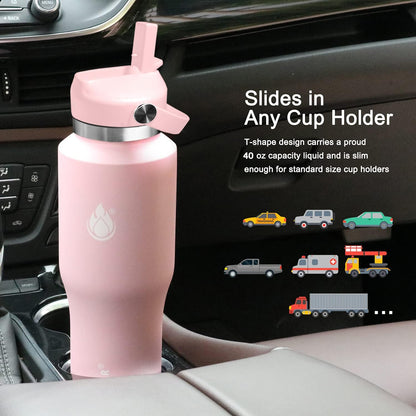 SENDESTAR 40oz Water Bottle Wide Mouth Stainless Steel Vacuum Insulated Double Wall with Straw Lids Fit in Any Car Cup Holder
