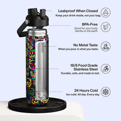 ENCOOL Insulated Water Bottle with Straw Stainless Steel Water Bottle, Leak-Proof, BPA-Free, Double Wall Vacuum Keeps Cold for 24 Hours for Sports, Travel, School (26 oz, Cotton Candy) - Colors C