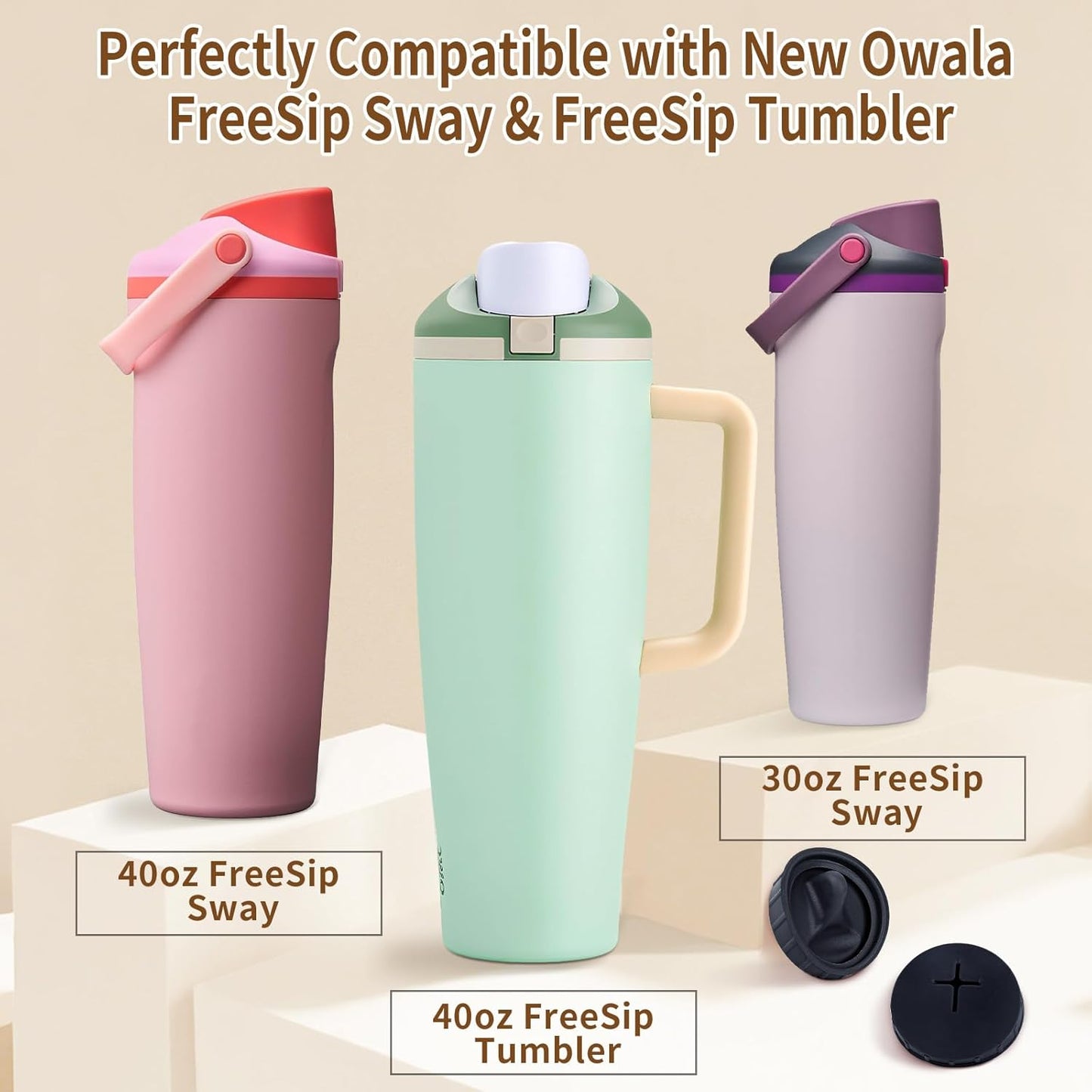 4 Pack Replacement Stopper Compatible with Owala FreeSip Sway 30oz 40oz, Silicone Seal Bottle Cap Mouth Stopper for Owala FreeSip Tumbler 40oz Water Bottle Top Lid Gasket Plug Accessories (Grey)