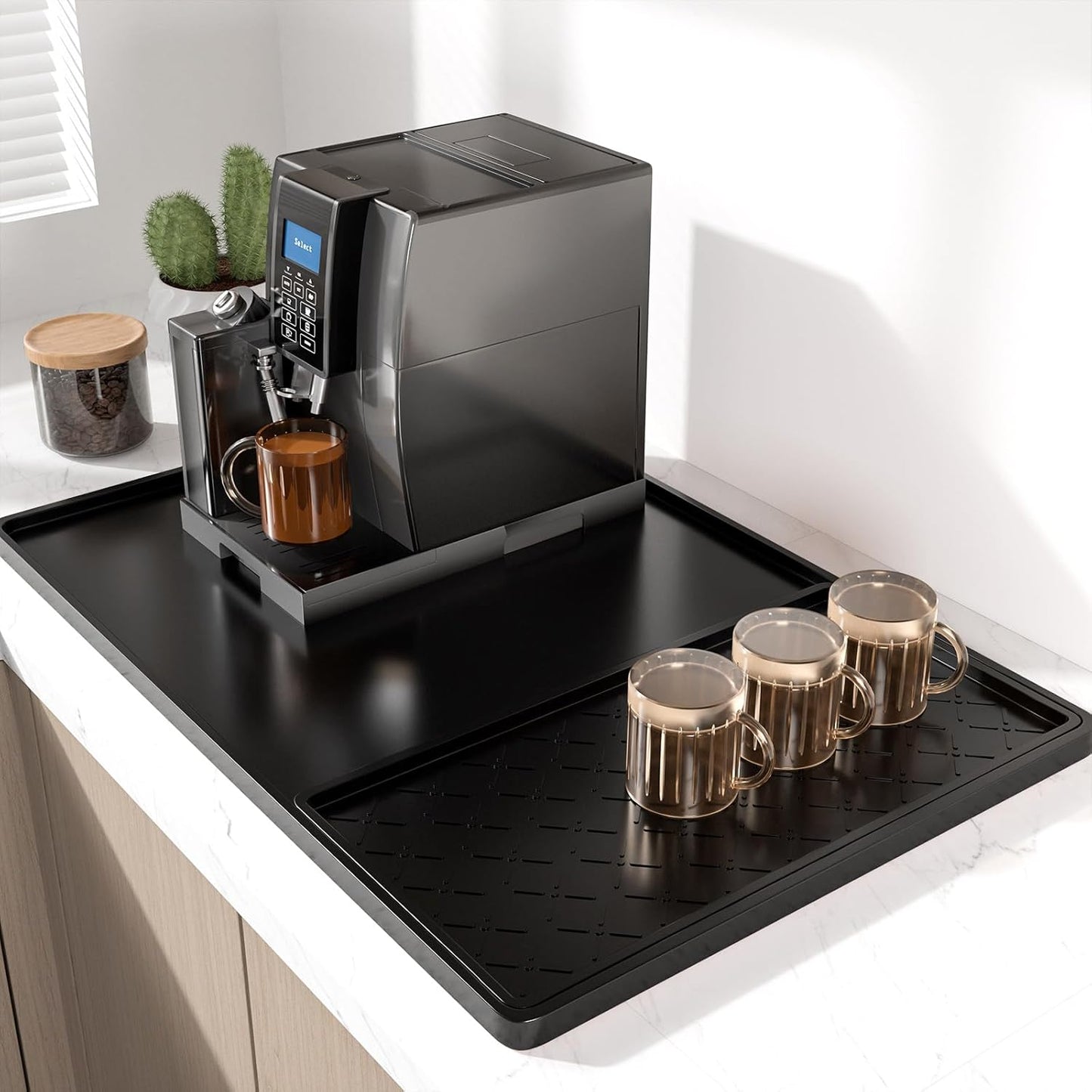 Rnivvi Silicone Coffee Mat, 16" x 24" Waterproof Raised Edge Coffee Bar Mats for Espresso Machine Station Accessories, Heat Resistant Detachable Dish Drying Pad for Kitchen Counter, Dish Rack, Green