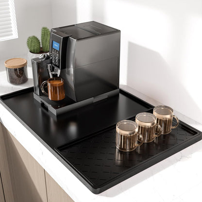 Rnivvi Silicone Coffee Mat, 16" x 24" Waterproof Raised Edge Coffee Bar Mats for Espresso Machine Station Accessories, Heat Resistant Detachable Dish Drying Pad for Kitchen Counter, Dish Rack, Green