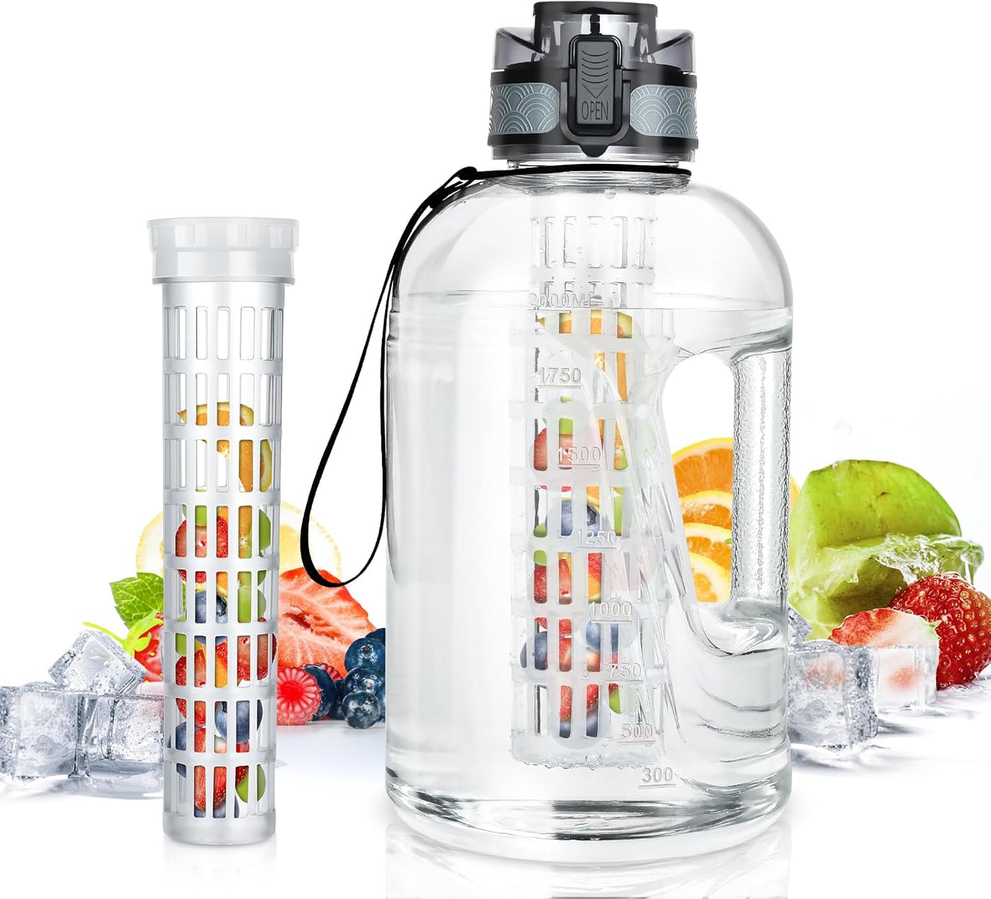 UTEBIT 32 OZ Fruit Infuser Water Bottle, Insulated Sports Water Bottle With Straw, 1L BPA Free Leak Proof Tritan Large Water Jug with Strap for Gym, Camping, Travel, Outdoor