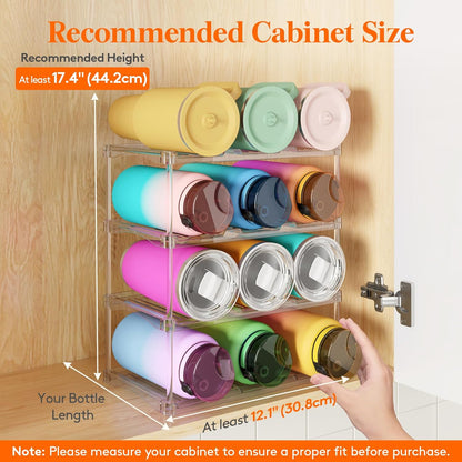Lifewit Stackable Bottle Storage Organizer, Clear Freestanding Wine Holder for Cabinet, Large Slot Water Bottle Tumbler Cup Organizer for Pantry, Plastic Wine Rack for Fridge Cellar, 3Tier Hold 9