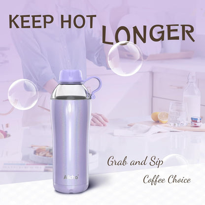 Allcho Insulated Water Bottle for Women, 18oz Stainless Steel Leak Proof Tumbler with 2 Lids, BPA-Free Tritan Chug & Straw Lid, Double Wall Vacuum Flask