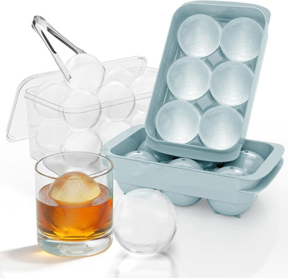 Large Ice Cube Tray for Freezer - 2 Pack Stackable Round Ice Cube Molds Set, Easy to Fill & Release with Storage Bin and Tongs for Kitchen, Party, Cocktail & Coffee, Gifts for Whiskey Lover (1.93In)