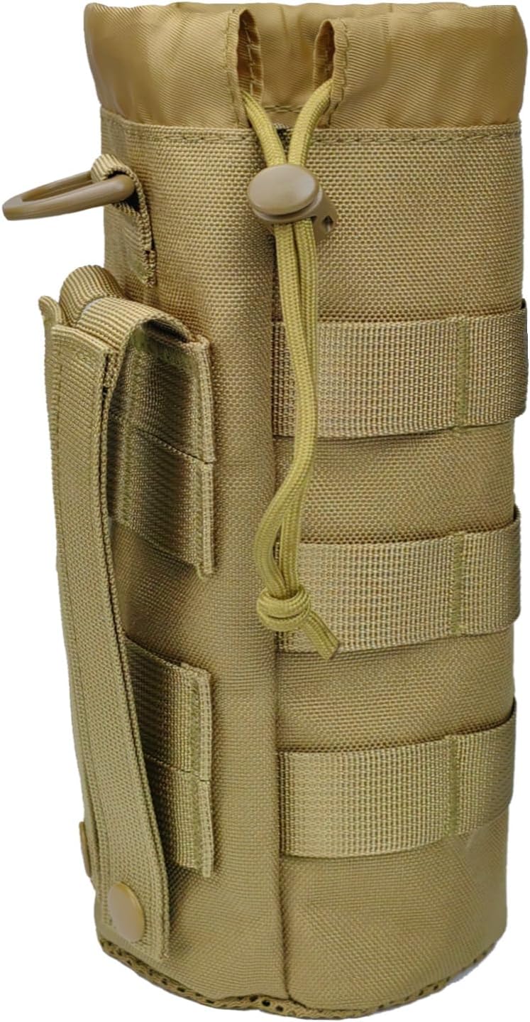 Tactical MOLLE Bottle Pouch Bag, Travel/Sprots Molle Water Bottle Holder with Drawstring Open Top and Mesh Bottom