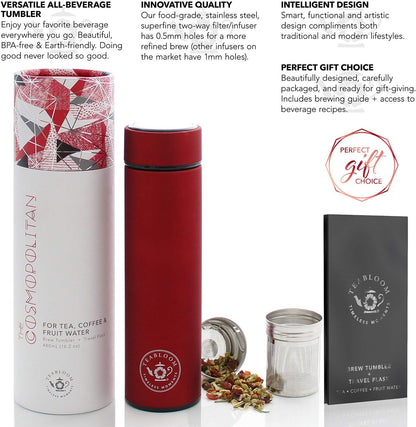 Teabloom - The ORIGINAL All-Brew Travel Tumbler & Thermos | OPRAH’s Favorite | 16oz/480ml Stainless Steel Insulated Water Bottle/Tea Flask/Cold Brew Coffee Mug