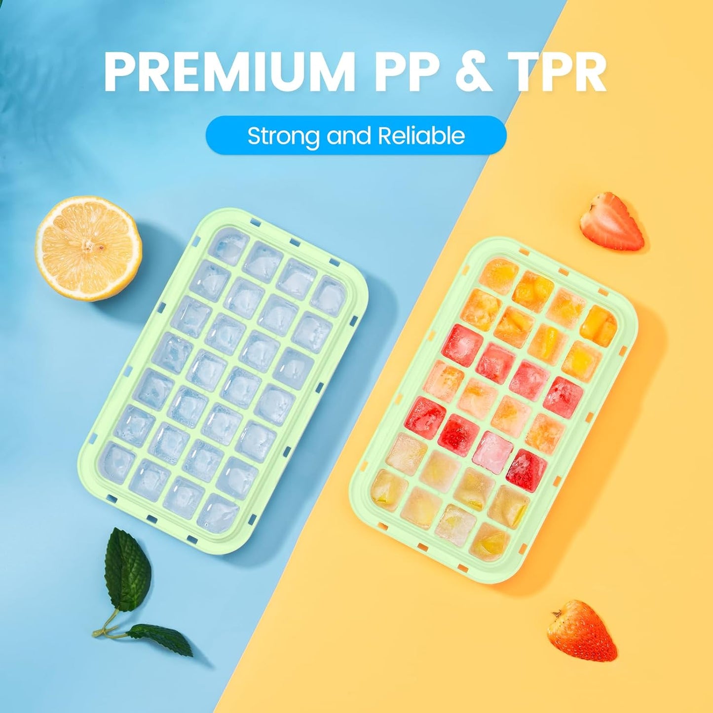 Ice Cube Tray with Lid and Bin, PHINOX 56 pcs Ice Trays for Freezer, Ice Cube Trays for Freezer with 2 trays, Container, Lid & Ice Scoop, BPA Free