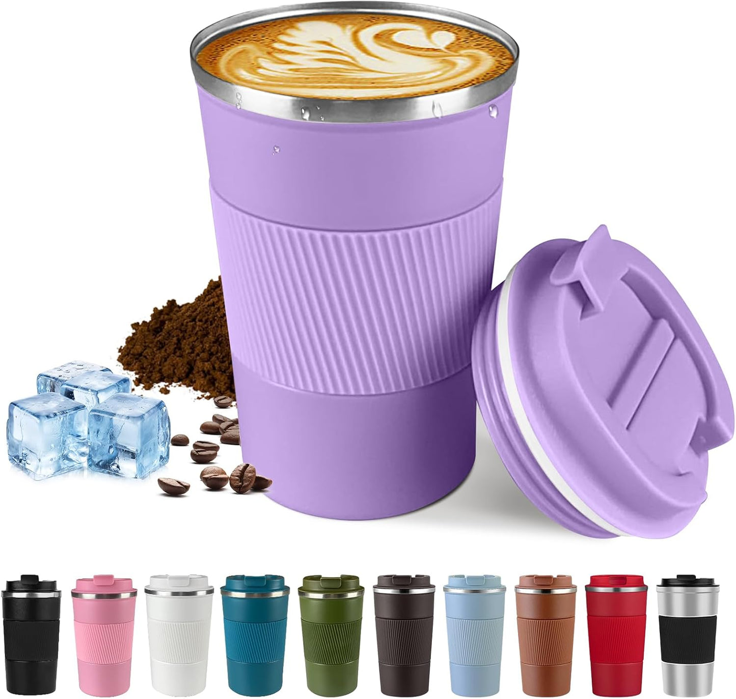 SPLMIFA Vacuum-Insulated Stainless Steel Travel Coffee Mug, Leak-Proof Reusable Coffee Cup with Lid - Keep Hot & Cold Drinks for Hours, Durable Insulated Tumbler for Men & Women(3rd-Black, 12OZ)