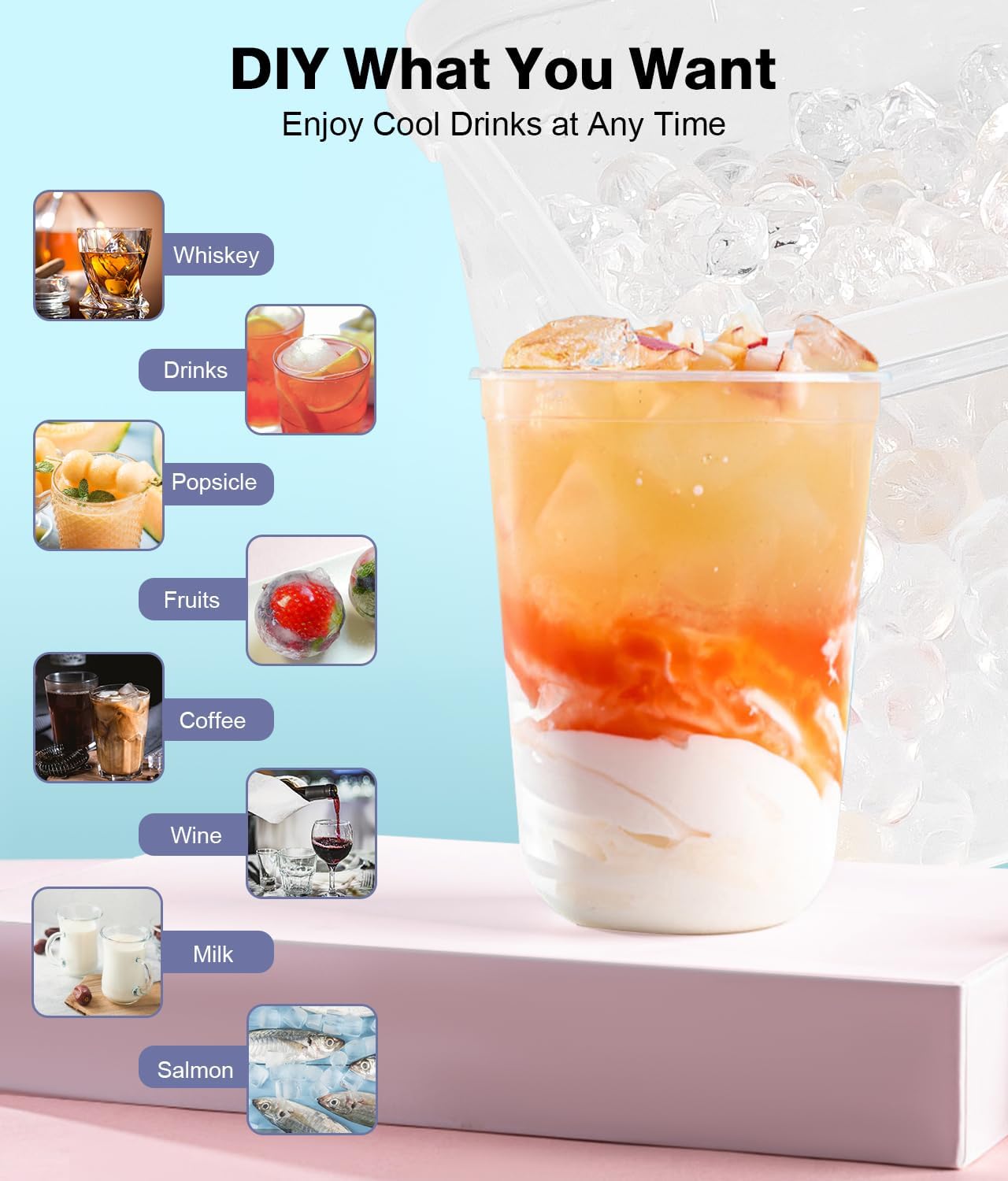 Ice Cube Tray with Lid and Bin – Round Ice Cube Trays for Freezer, BPA-Free Food-Grade Ice Mold, Stackable Ice Ball Maker, Iced Bucket Kits, Circle Ice Tray for Cocktails, Whiskey, Coffee, and Drinks
