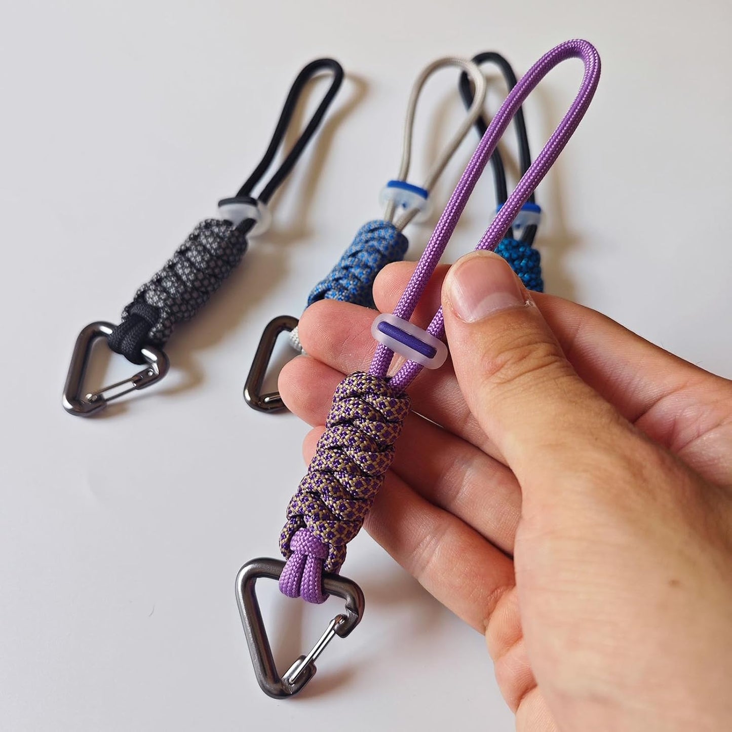 Paracord Keychain - Triangle/D-Shaped Carabiner Clip with Lanyard for Hanging Water Bottle, Key, Backpacks and More