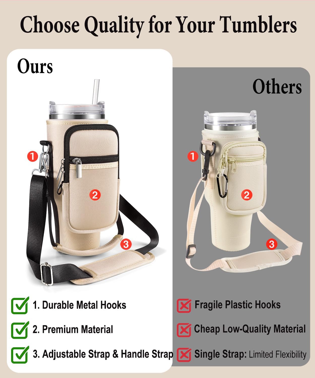 Carrier Bag with Phone Pocket for Stanley 40 oz Tumbler with Handle & Simple Modern 40oz Tumbler - Water Bottle Sling Sleeve Holder for Stanley Cup Accessories with Adjustable Shoulder & Hand Strap