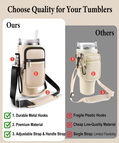Carrier Bag with Phone Pocket for Stanley 40 oz Tumbler with Handle & Simple Modern 40oz Tumbler - Water Bottle Sling Sleeve Holder for Stanley Cup Accessories with Adjustable Shoulder & Hand Strap