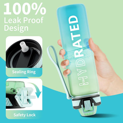 QLUR Water Bottle with Straw, 32oz Motivational Water Bottles with Time Marker to Drink, Tritan BPA Free, 1L Sports Water Bottle with Carry Strap LeakProof for Women Gym Fitness Outdoor (1 Pack)