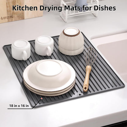 Dish Drying Mat, Mini Silicone Drying Mat for Kitchen Counter, Heat Resistant Silicone Mat for Countertop Protector, Super Thick Non-Slip Dish Drying Pad for Coffee Cup/Bottle/Glassware