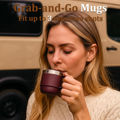 Zenbo 8 oz Stackable Espresso/Coffee Cups with Magnetic Lid, Ceramic-Lined 18/8 Stainless Steel Mini Tumblers, Double-Wall Vacuum Insulated & Dishwasher Safe for Travel & Office (Sage Green-2 Pack)