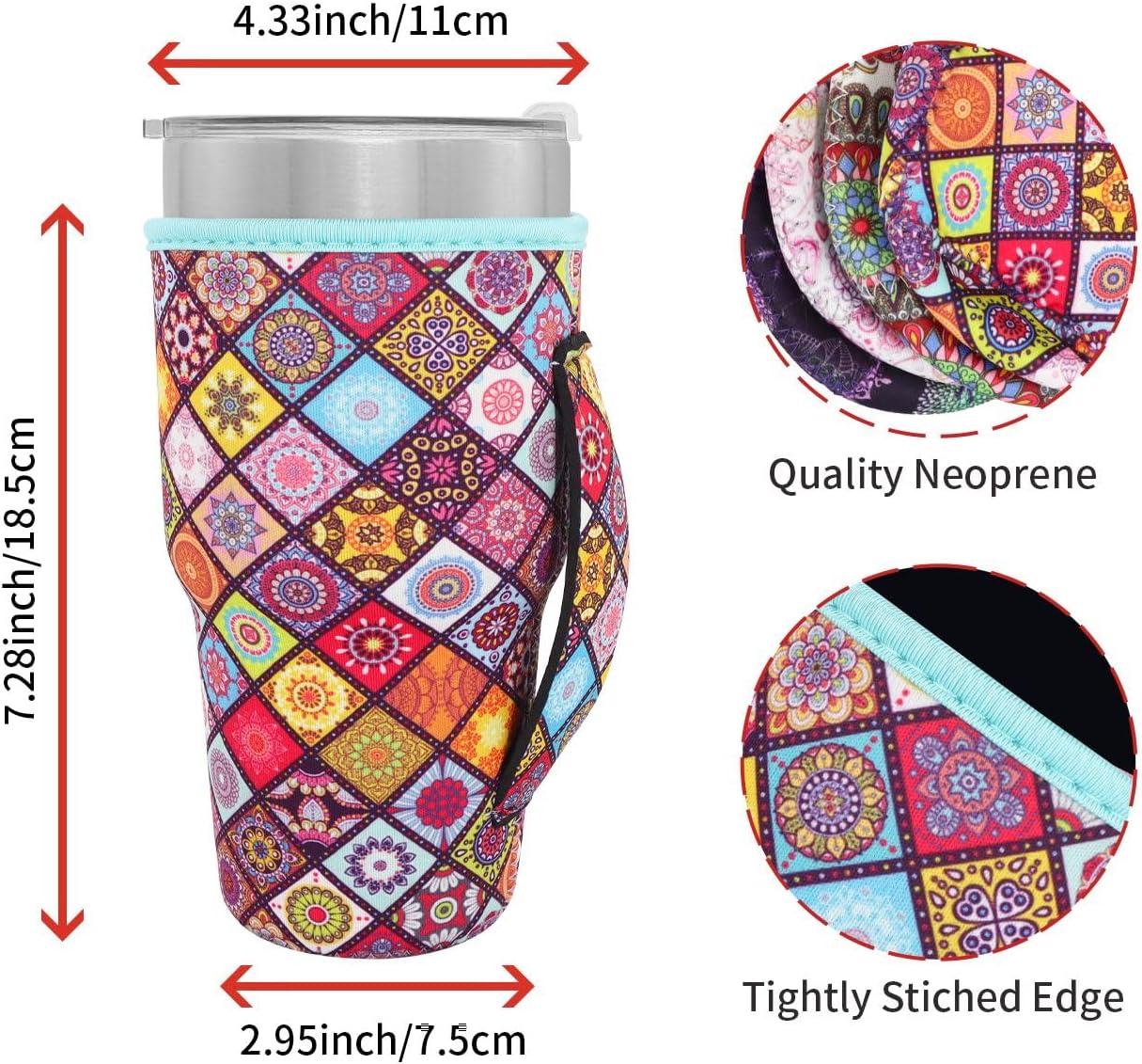 Reusable Iced Coffee Cup Sleeve Neoprene Insulated Sleeves Cup Holder with handle Idea for 30oz - 32oz Tumbler Cups, Protein Shake Bottles(Only Cup Sleeves), Black - Colors A