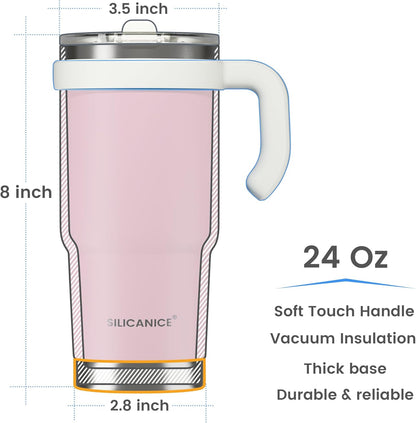 30oz Hygienic Insulated Tumbler with Handle — 100% Leakproof Lid with Removable Spout & Straw, Reinforced Vacuum-Protection Base, Cup Holder Friendly, for Travel/Gym/Office- Black