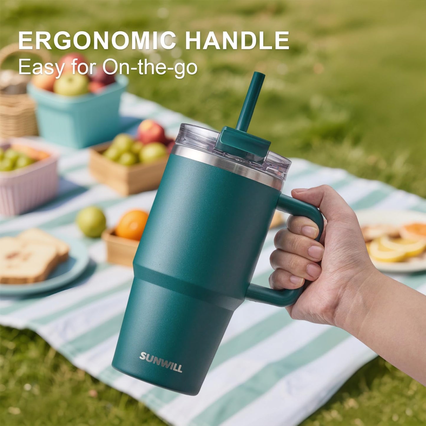 SUNWILL 20 oz Tumbler with Handle and Straw Leak Proof,Travel Coffee Mug with Lid, Stainless Steel Cup Insulated for Office & Gym, Cupholder Friendly, Powder Coated Orchid