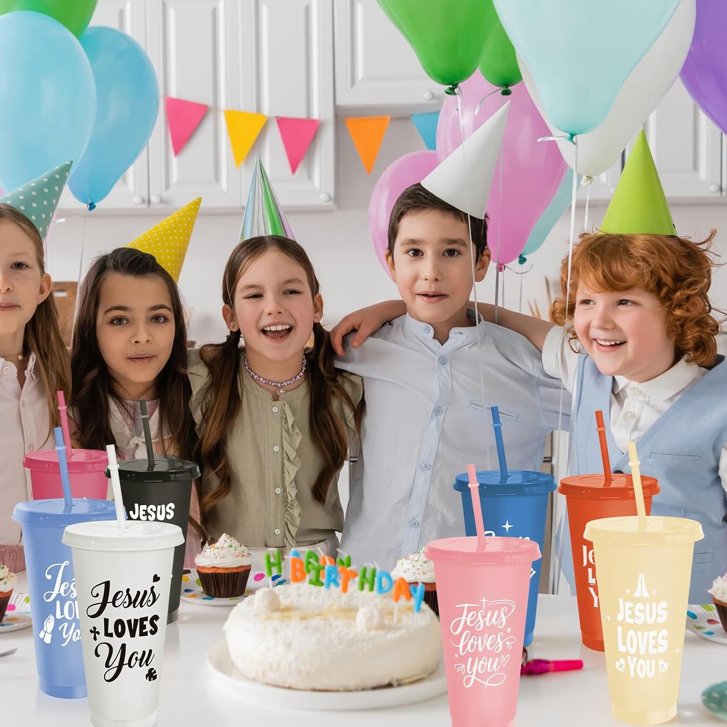 Cinrobiye 24 Pcs Jesus Loves You Tumblers Bulk, 24 oz Christian Plastic Cups with Lids and Straws, Reusable Religious Gift Cups for VBS, Sunday School, Church Events, Bible Study Party Favors