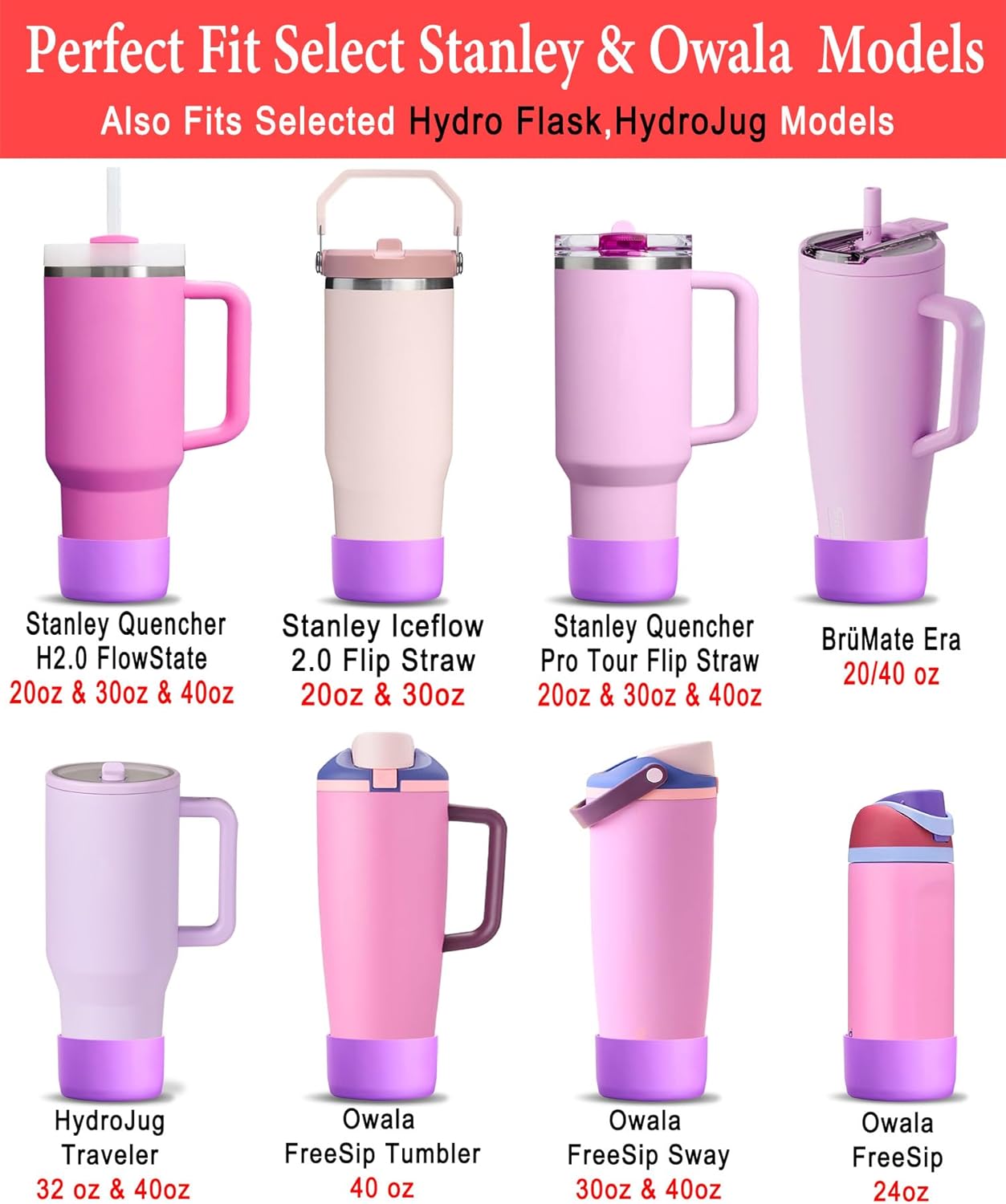 KTKUDY 2Pcs Silicone Boot for Stanley Quencher Tumbler 30 oz 40 oz & IceFlow 20 oz 30 oz & Fit Owala Freesip Water Bottle & Fit Hydro Flask & More - Cup Bottom Accessories Fit Stanley Cup