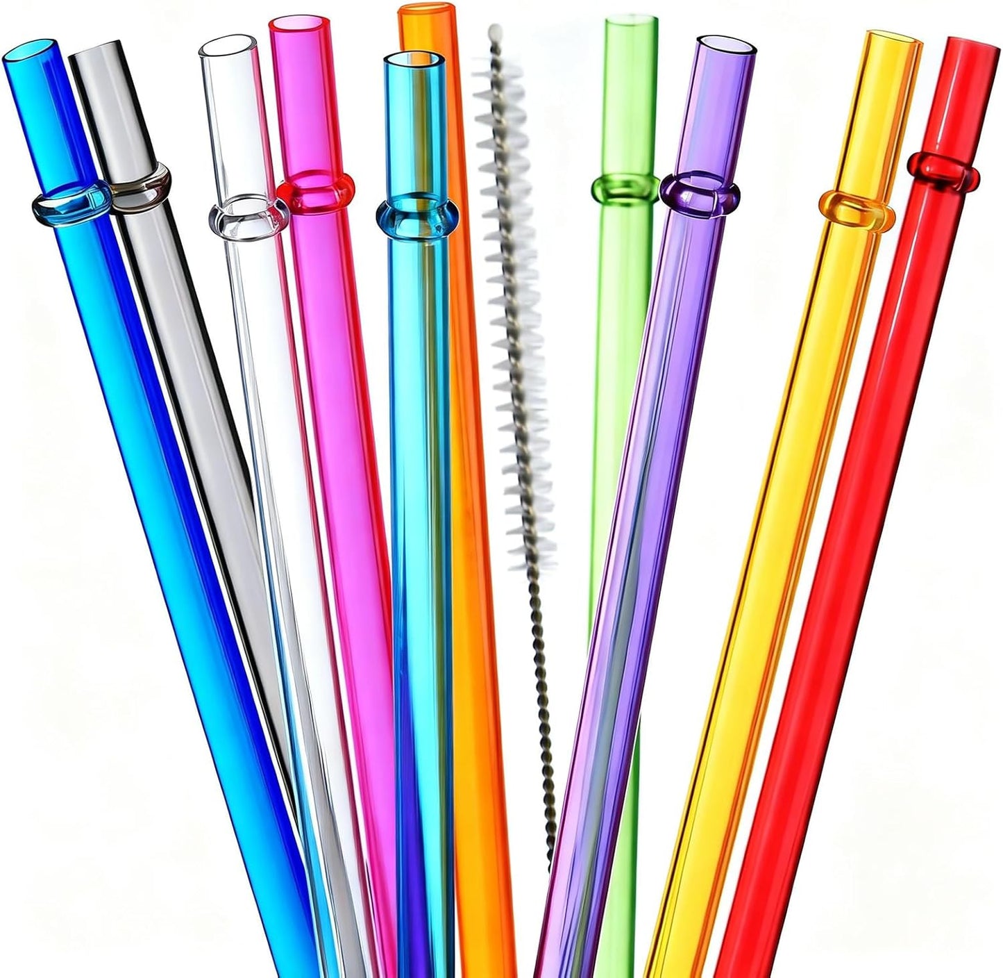 ALINK 10.5 in Long Reusable Plastic Straws with Brush, Tritan Hard Plastic Tumbler Straws, 10 Rainbow Colored Replacement Straw for 16 OZ 20 OZ 30 OZ Stanley, YETI, Starbucks Tumblers, Mason Jars