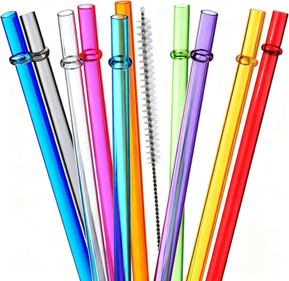 ALINK 10.5 in Long Reusable Plastic Straws with Brush, Tritan Hard Plastic Tumbler Straws, 10 Rainbow Colored Replacement Straw for 16 OZ 20 OZ 30 OZ Stanley, YETI, Starbucks Tumblers, Mason Jars
