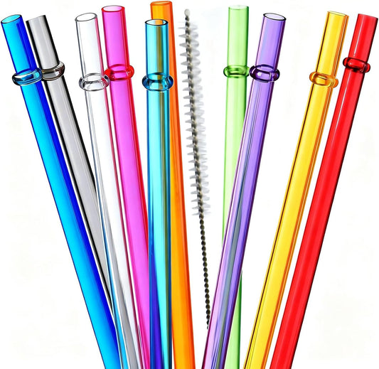 ALINK 10.5 in Long Reusable Plastic Straws with Brush, Tritan Hard Plastic Tumbler Straws, 10 Rainbow Colored Replacement Straw for 16 OZ 20 OZ 30 OZ Stanley, YETI, Starbucks Tumblers, Mason Jars