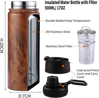 Sivaphe Tea Infuser Bottle With Removable Loose Leaf Tea Strainer Cup 18/8 Stainless Steel Portable Insulated Travel Tea Tumbler Black