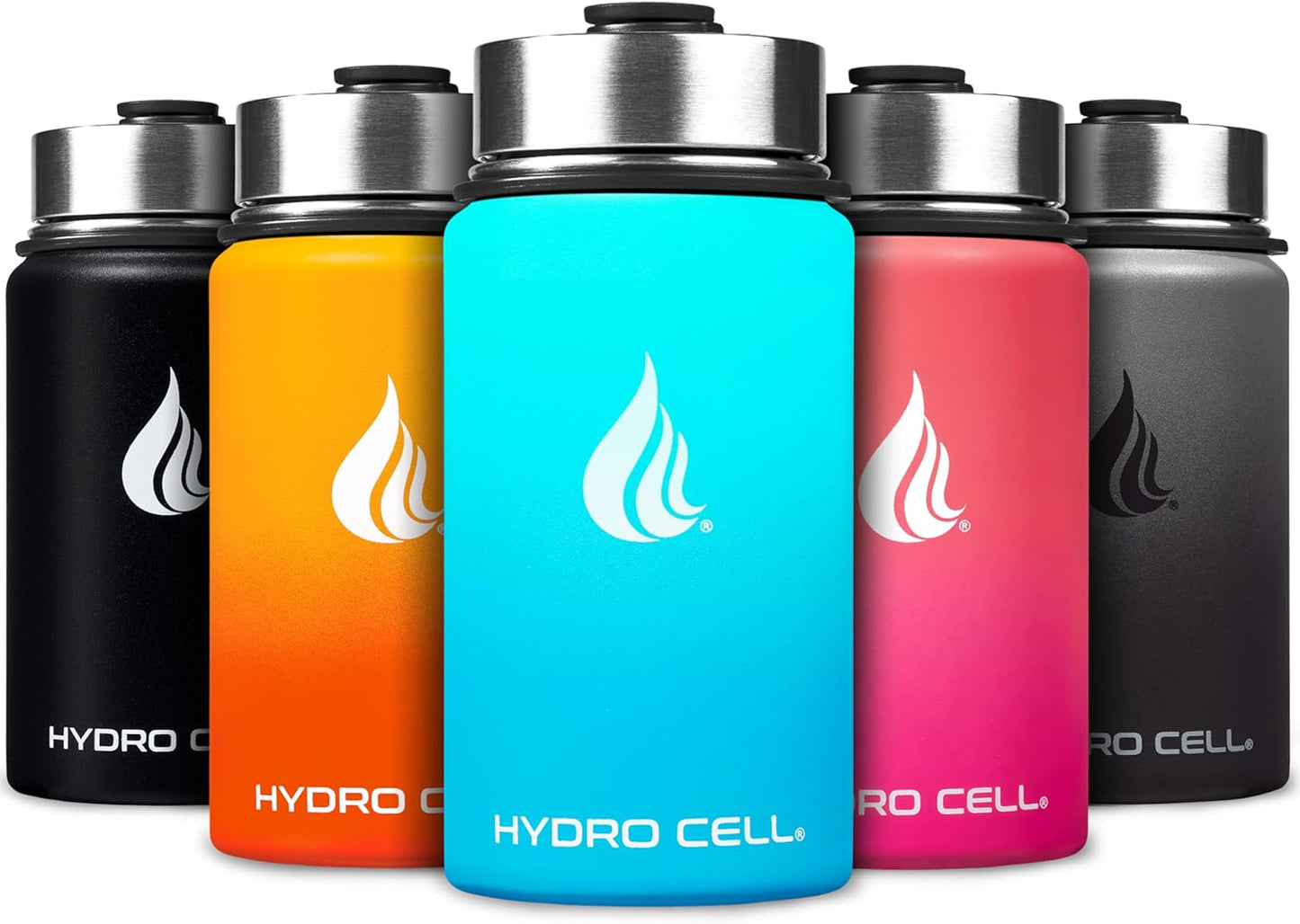 HYDRO CELL Stainless Steel Insulated Water Bottle with Straw - For Cold & Hot Drinks - Metal Vacuum Flask with Screw Cap and Modern Leakproof Sport Thermos for Adults (Neon 18oz)