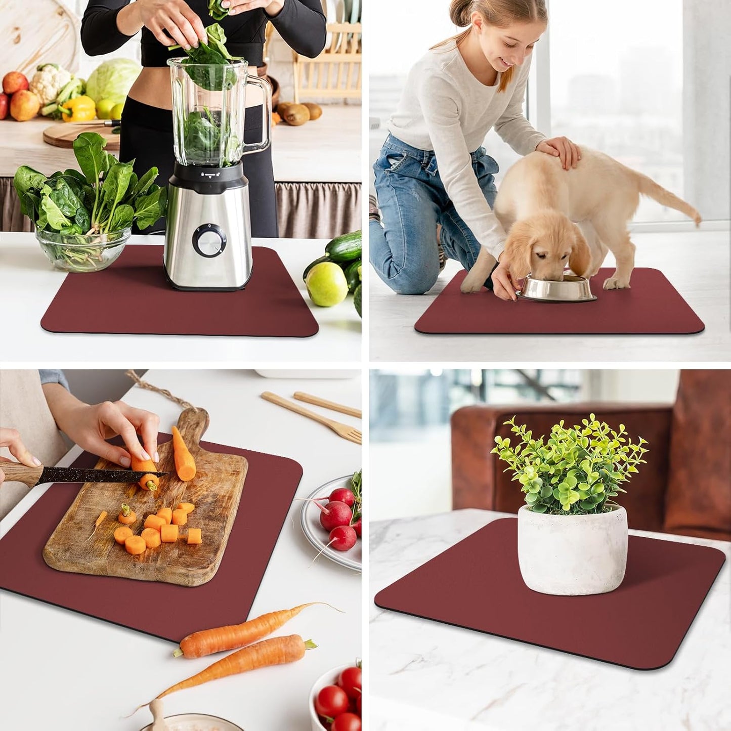 WISELIFE Dish Drying Mat Super Absorbent Drying Mat Large Dish Drying Mats for Kitchen Counter Easy Clean Dish Mat Kitchen Drying Mat15"x 18" Stylish Grey