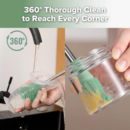 Haakaa Silicone Cleaning Brush for Baby Bottles and Crevices, Double-Ended Bottle Brush for Breast Pumps, Milk Collectors, Nipples and Breastmilk Storage Bags, Food-Grade Silicone, Pea Green, 1 Pack