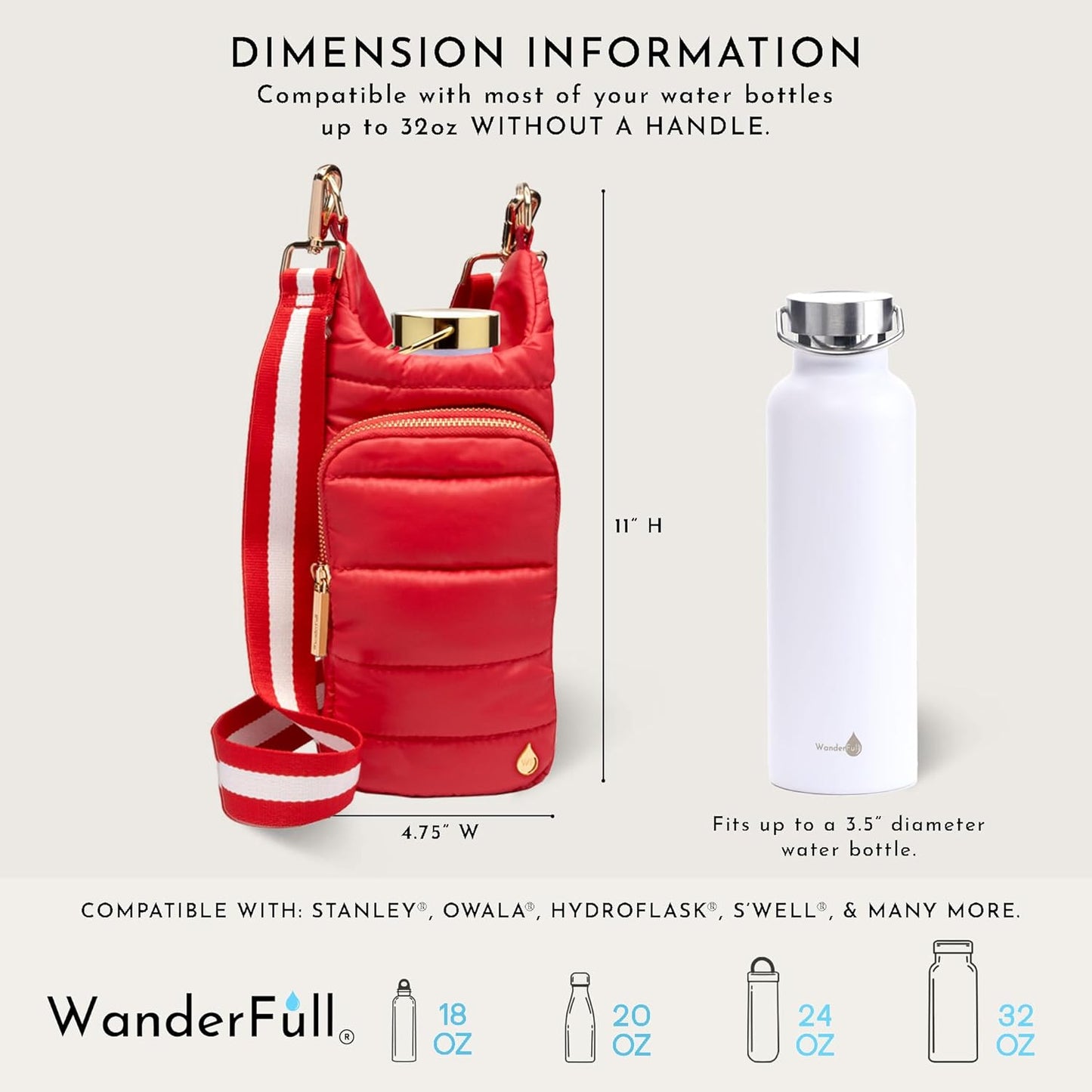 WanderFull Original HydroBag Fits Up to 32 oz Water Bottle Holder with Strap – Hands-Free Crossbody Water Bottle Carrier Bag with Phone Pocket - Colors B