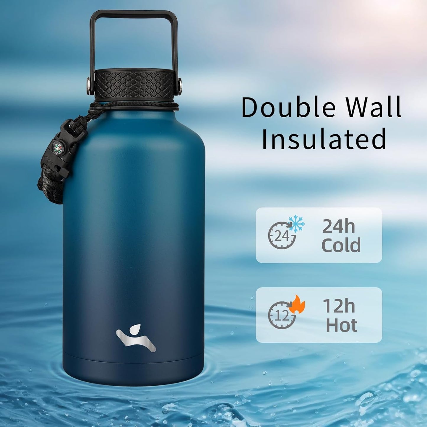 Konokyo 22oz Stainless Steel Bottles with 3 Lids Sport Insulated Water Bottle,Mint