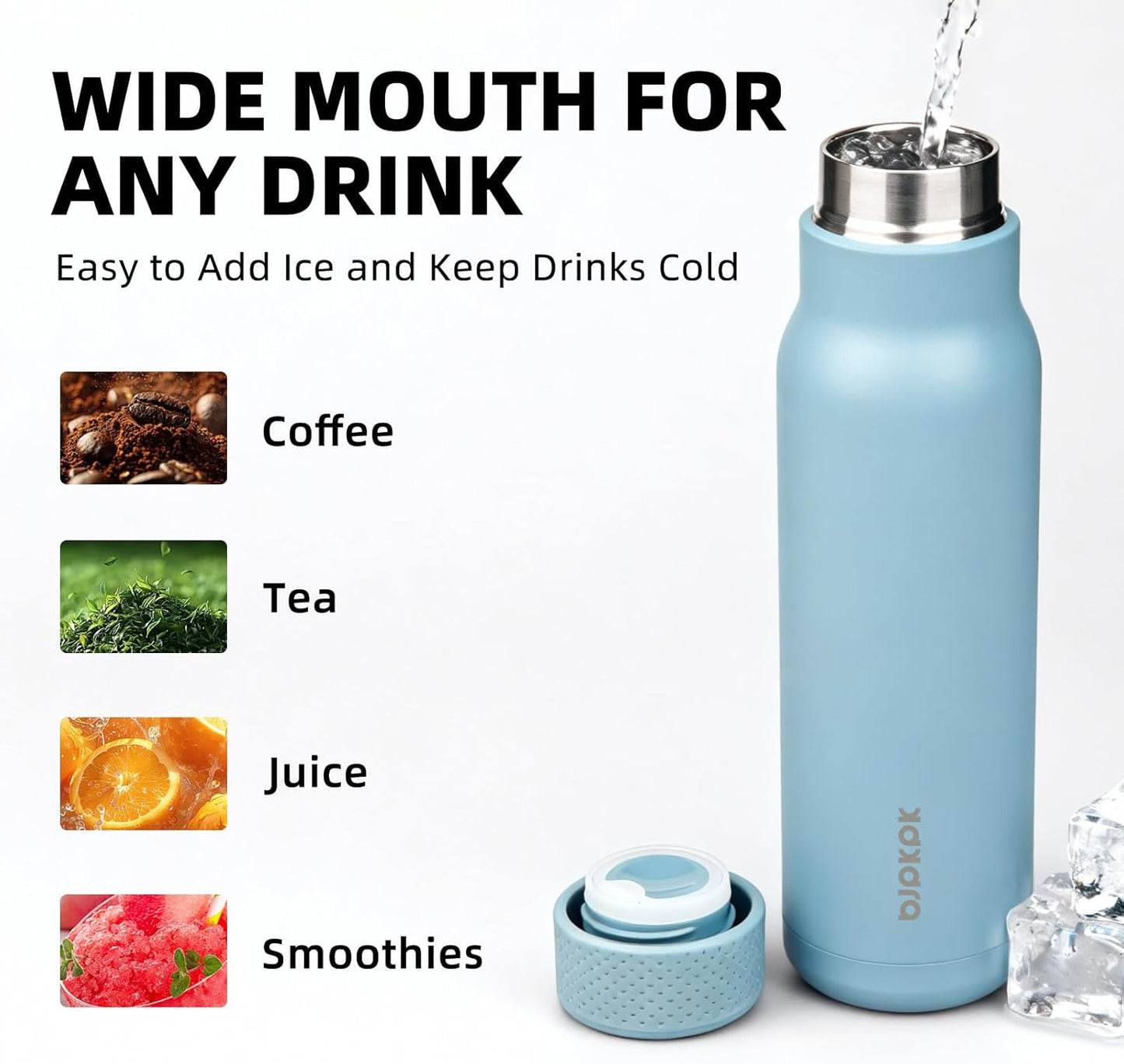 BJPKPK Stainless Steel Water Bottle,21oz insulated Reusable Bottle,Leakproof Metal Thermal Flask Double Wall,Keep Drinks Cold and Hot,Mint Green