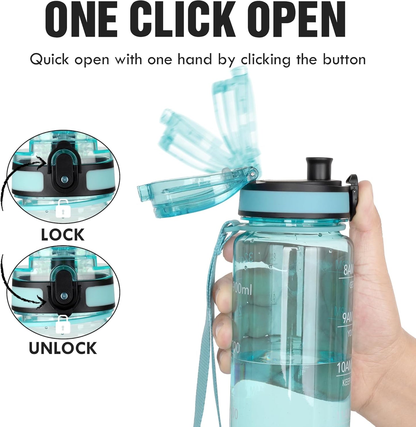 OLDLEY Water Bottle, 32oz Motivational Sports Water Bottle with Time Marker - Times to Drink - Tritan, BPA Free, Wide Mouth Leakproof, Clear (1 Bottle)