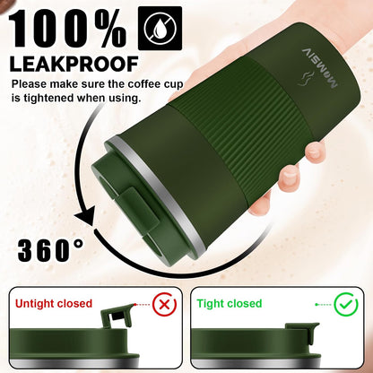 MOMSIV 12oz Travel Mug, Insulated Coffee Cup with Leakproof Lid, Travel Coffee Mug Vacuum Stainless Steel Double Walled Reusable Coffee Cup for Hot and Cold Water Coffee