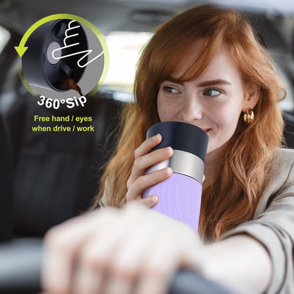 Travel Coffee Mug with 360°Lid, Travel Coffee Tumbler 16 oz Leak Proof, Stainless Steel Insulated Travel Mugs for Hot and Cold Spill Proof Leak Proof (Purple)