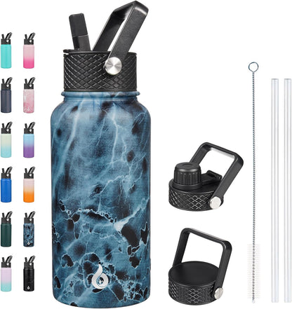 BJPKPK Insulated Water Bottles with Straw Lid, 40oz Stainless Steel Water Bottles with 3 Lids, BPA Free Leakproof Thermo, Tumblers, Cups for Sports, Gym- Midnight - Colors B
