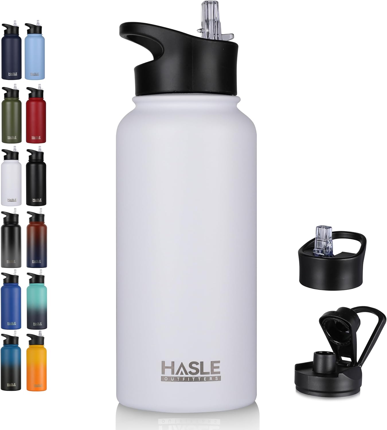 HASLE OUTFITTERS 32 oz Insulated Water Bottle Stainless Steel Double Walled Vacuum Sports Water Bottle with 2 Lids (Straw and Spout Lid) for Gym Camping Hiking(Black,1)