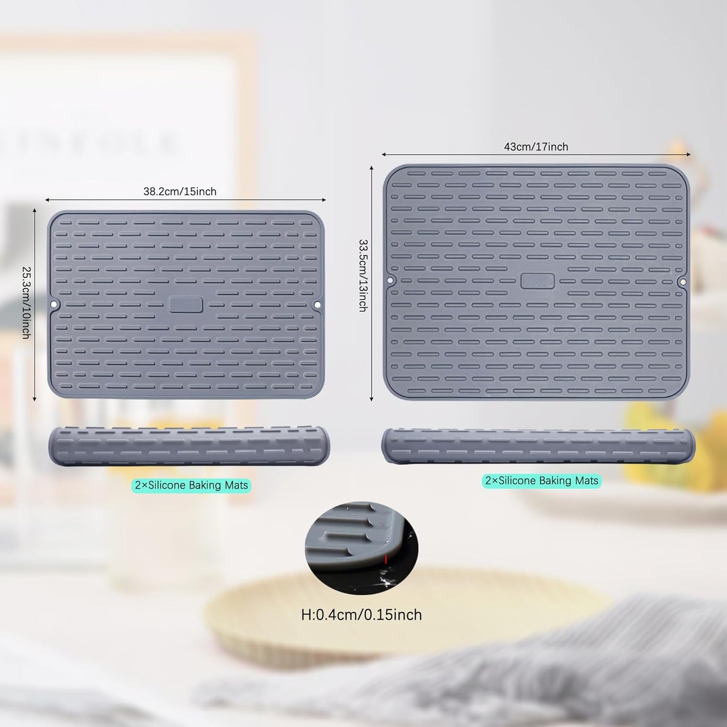 To encounter Silicone Dish Drying Mat -Small 17.5" x 8" - Set of 2 Flexible Stemware Drying Mat, Heat Resistant Silicone Trivet, Countertop Mat, Dish Draining Mat, Sink Mat