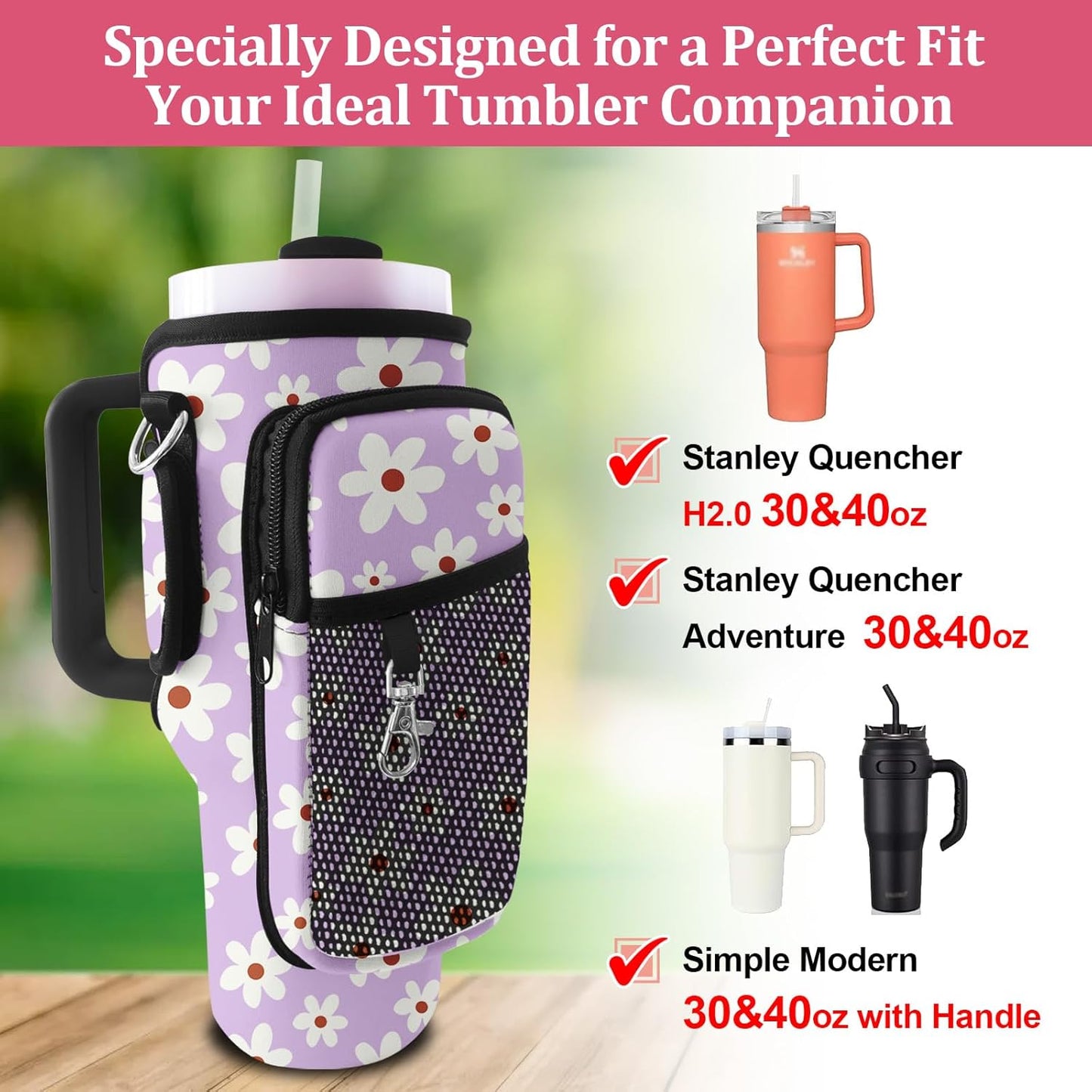 Stanley Carrier Bag for Stanley 40oz/30ozTumbler with Phone with 2 Adjustable Strap,3 Pockets Bottle Stanley Cup Carrier Bag & Case,Accessories for Hiking Travelling