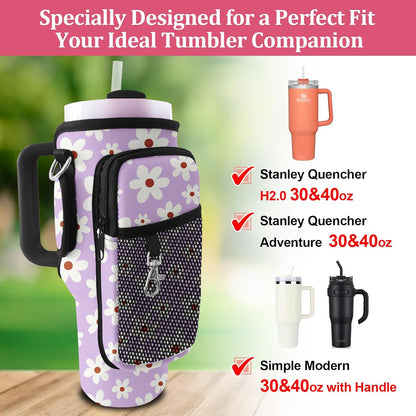 Stanley Carrier Bag for Stanley 40oz/30ozTumbler with Phone with 2 Adjustable Strap,3 Pockets Bottle Stanley Cup Carrier Bag & Case,Accessories for Hiking Travelling