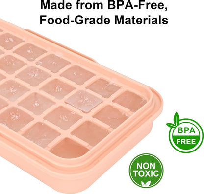 Ice Trays for Freezer with Lid & Bin, Ice Cube Tray Making 64 pcs Ice Cubes, Easy Press to Release Ice, Ice Tray with Storage Bin Chilling Cocktail Whiskey Coffee 2 Trays 1 Ice Bucket & Scoop (Black)