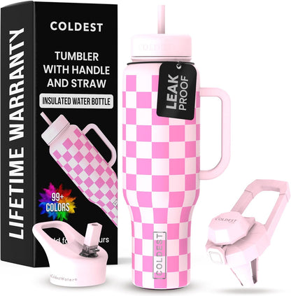 Coldest Tumbler with Handle and Straw - 100% Spill Proof Tumbler with Straw (3 Lids) - Stainless Steel Insulated Leakproof Tumblers for Women & Men - Cup Holder Friendly - 46 oz (Purple Nova) - Colors B