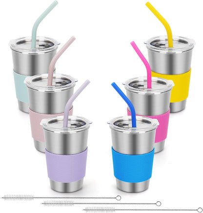 Water Tumbler with Lids, 6 Pack Stainless Steel Spill Proof Reusable Stacking 16oz Drinking Cups with Lids for Kids and Adults
